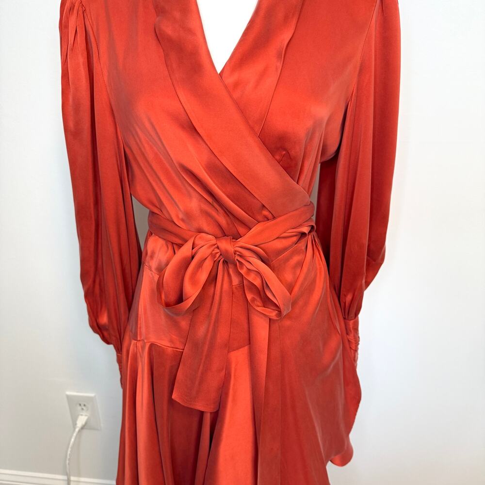 ZIMMERMANN Silk Wrap Long Sleeve Mini Dress In Crimson Size 10 New - Picture 5 of 16